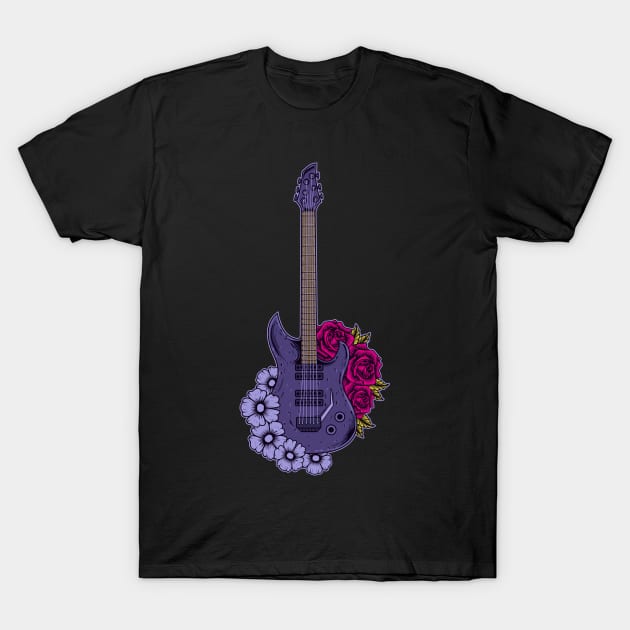 Guitar and Flowers T-Shirt by Merilinwitch